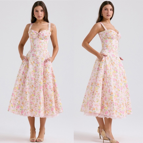 House of CB Dresses & Skirts - House of CB Rosalee Pink meadow Floral Stretch Cotton Petticoat Dress NWOT sz XS
